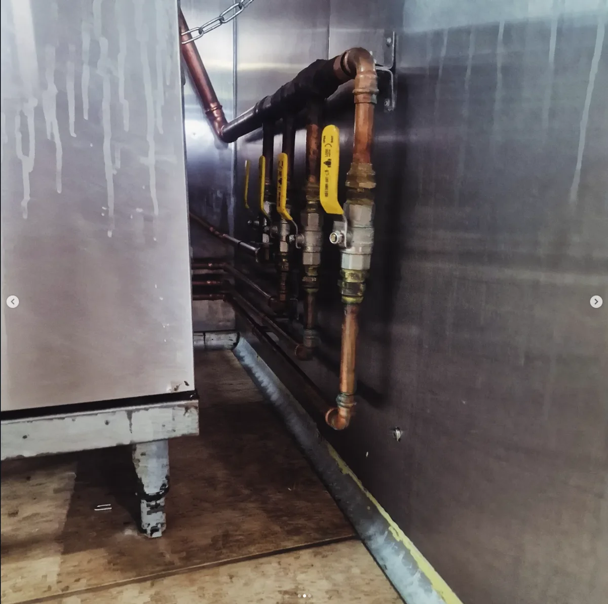 Commercial gas pipework with shut-off valves